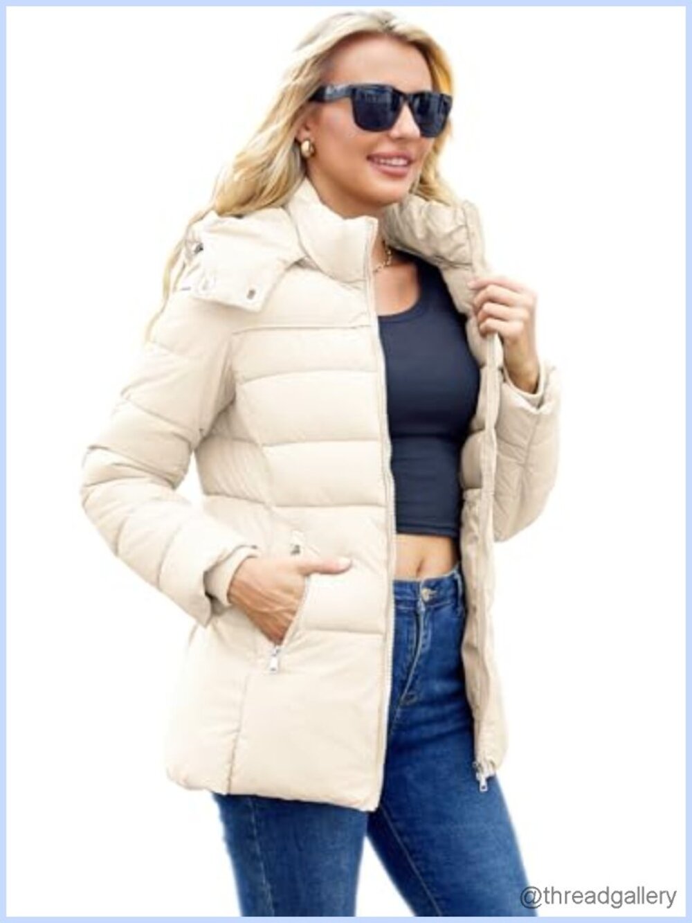 Packable Puffer Jacket with Detachable Hood Lightweight Winter Coat
